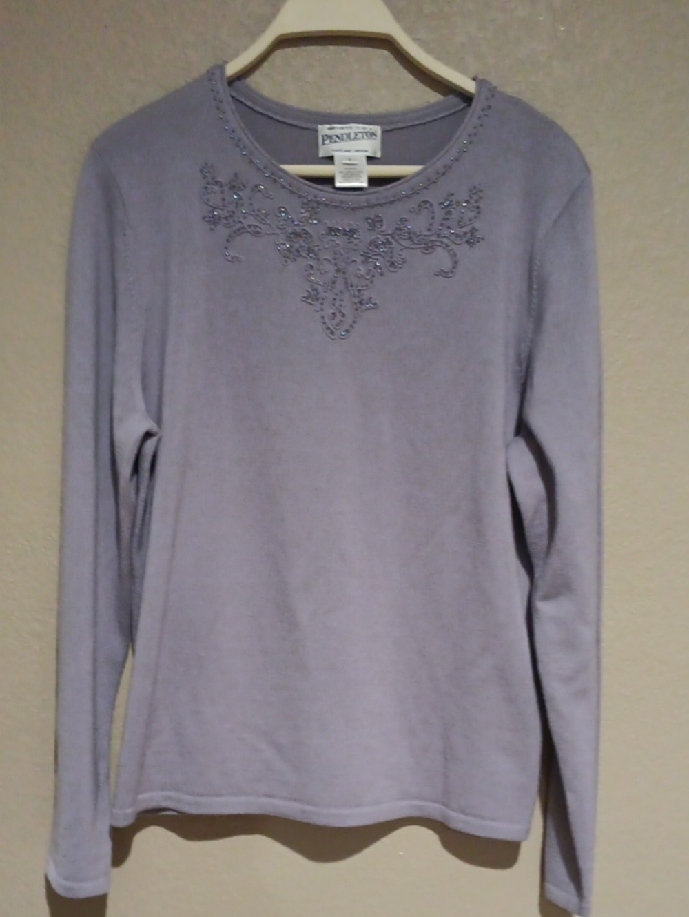 Pendleton Light Purple Beaded Long-Sleeve Top Merino Wool
